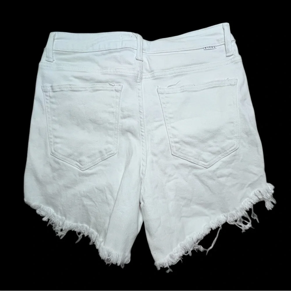 Risen High Waist White Distressed Women Shorts, Size Large - Picture 2 of 9